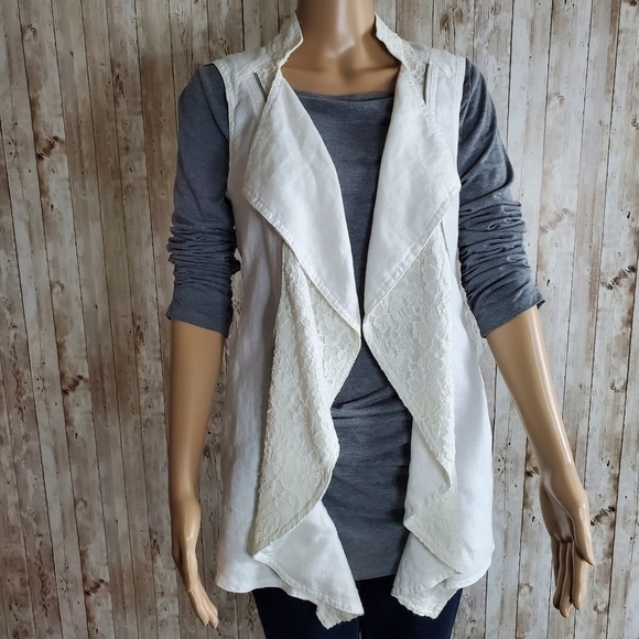 INC International Concepts 100% Linen Solid White Sleeveless Lace Vest Sz Xs - Picture 1 of 5